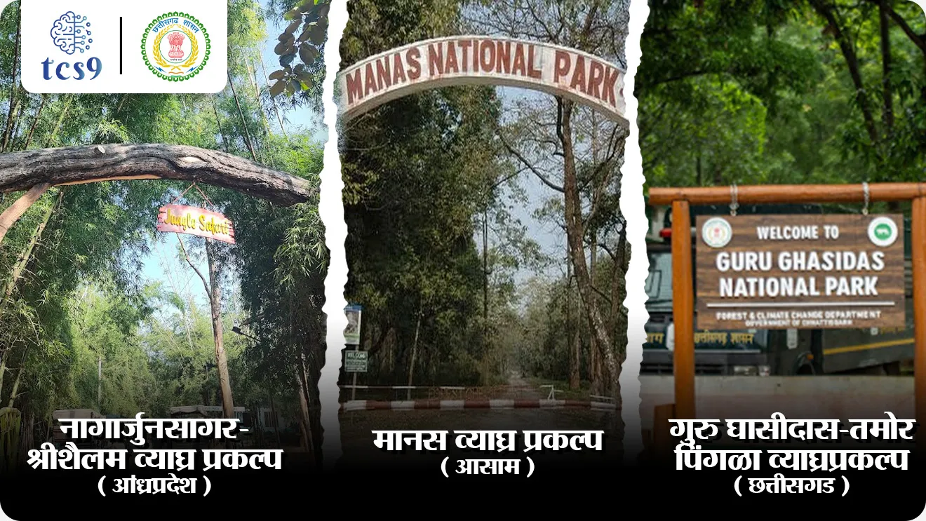 [ andra pradesh, nagarjunsagar shrisellam vyagrah prakalp, assam, manas vyagrah prakalp, chhatisgarh guru ghasidas tamor pingla vyagraprakalp, bhartatil 3 mothe vyagrah prakalp ]