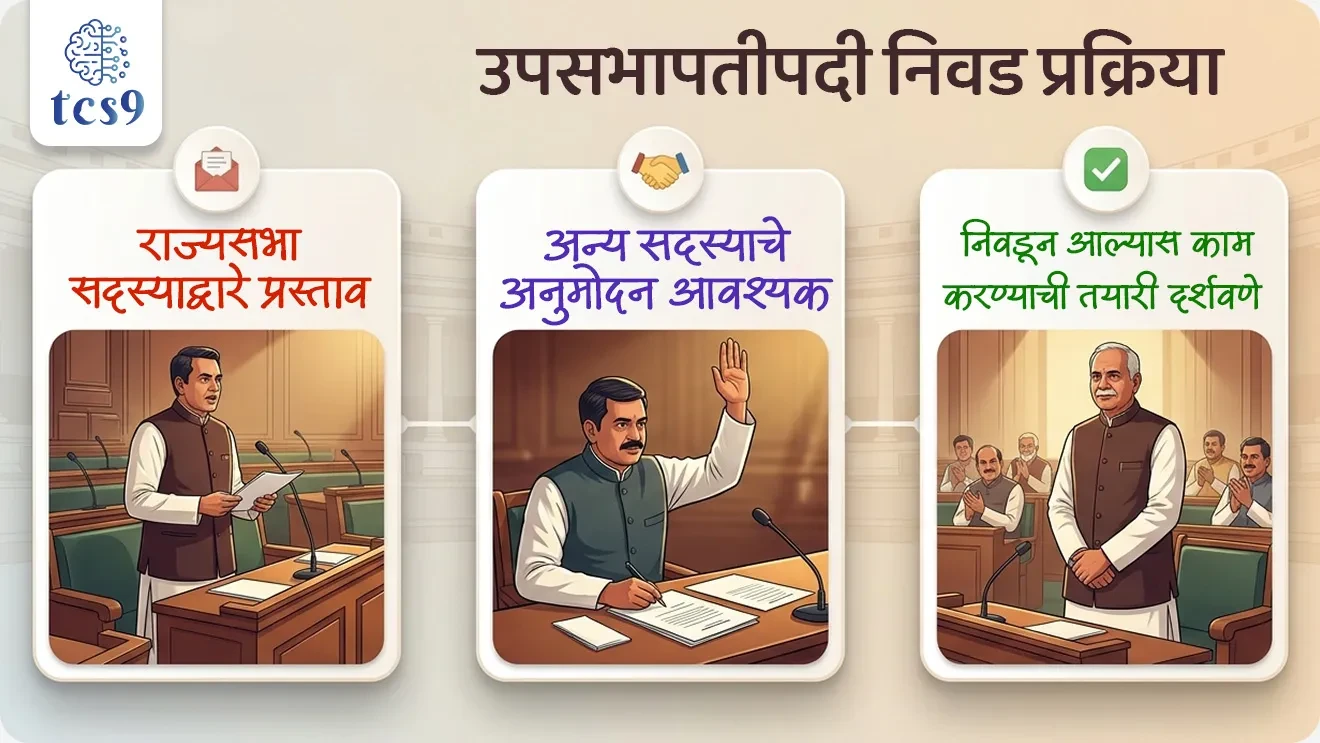 For the first time in the history of India, a nominated member has been elected as the Deputy Chairman of the Rajya Sabha

📚 Subject : GS -  राज्यशास्त्र - राज्यसभा

सरळसेवा, तलाठी, वनरक्षक, पोलीस भरती, अग्निवीर , रेल्वे भरती, SSC GD, MPSC, UPSC परीक्षेसाठी विचारलेले / संभाव्य महत्त्वपूर्ण  प्रश्न


प्रश्न) भारताच्या संसदीय इतिहासात पहिल्यांदाच एका नामनिर्देशित (Nominated) खासदाराची राज्यसभेच्या उपसभापतीपदी निवड झाली आहे; त्या खासदाराचे नाव काय ?

1. श्री. जगदीप धनखड
2. श्री. हरिवंश नारायण सिंह
3. श्री. मल्लिकार्जुन खर्गे
4. श्री. प्रफुल्ल पटेल

उत्तर : श्री. हरिवंश नारायण सिंह

📰 बातमी काय ?
• राज्यसभेचे नामनिर्देशित सदस्य (Nominated MP) श्री. हरिवंश नारायण सिंह यांची राज्यसभेच्या उपसभापतीपदी (Deputy Chairman) सलग तिसऱ्यांदा निवड झाली आहे.
👉 विशेष म्हणजे भारताच्या संसदीय इतिहासात प्रथमच एखाद्या नामनिर्देशित (Nominated) सदस्याची राज्यसभा उपसभापतीपदी निवड झाली आहे.

✍️ नोट : भारताचे उपराष्ट्रपती हे राज्यसभेचे सभापती (अध्यक्ष) असतात.

🏛️ राज्यसभेचे उपसभापती कोण असतात ?
(Deputy Chairman of Rajya Sabha)
• भारतीय संविधानाच्या कलम 89(2) नुसार, राज्यसभा आपल्या सदस्यांमधून एकाची 'उपसभापती' म्हणून निवड करते.
• हे पद राज्यसभेच्या कामकाजातील सातत्य राखण्यासाठी महत्त्वाचे मानले जाते.

🗳️ उपसभापतीची निवड कशी केली जाते ?
• निवडणूक प्रक्रिया - राज्यसभेचा कोणताही सदस्य दुसऱ्या सदस्याच्या नावाचा प्रस्ताव मांडू शकतो. 
• या प्रस्तावाला दुसऱ्या सदस्याने अनुमोदन (Seconded) देणे आवश्यक असते. 
• उमेदवाराने निवडून आल्यास काम करण्याची तयारी दर्शवणे गरजेचे आहे.

🤝 उपसभापतीची कार्ये आणि अधिकार कोणते ?
1) पीठासीन अधिकारी - 
• सभापतींच्या (उपराष्ट्रपती) अनुपस्थितीत उपसभापती सभागृहाचे कामकाज पाहतात. 
• त्यावेळी त्यांना सभापतींचे सर्व अधिकार प्राप्त असतात.
2) स्वतंत्र पद -  उपसभापती हे सभापतींच्या हाताखालील (Subordinate) पद नाही. ते थेट राज्यसभेला जबाबदार असतात.
3) मतदानाचा अधिकार -  जेव्हा ते सभागृहाचे अध्यक्षपद भूषवत असतात, तेव्हा ते पहिल्या फेरीत मतदान करू शकत नाहीत. केवळ मतांची समान विभागणी (Tie) झाल्यास ते 'निर्णायक मत' (Casting Vote) देऊ शकतात.
4) सामान्य सदस्य म्हणून - जेव्हा सभापती (भारताचे उपराष्ट्रपती) स्वतः सभागृहात उपस्थित असतात, तेव्हा उपसभापती हे एका सामान्य सदस्याप्रमाणे चर्चेत भाग घेऊ शकतात आणि मतदान करू शकतात.

💺 पद रिक्त होणे आणि पदावरून हटवणे (Removal) : 
👉 खालील परिस्थितीत उपसभापतींचे पद रिक्त होते - 
1) जर त्यांचे राज्यसभेचे सदस्यत्व संपुष्टात आले.
2) त्यांनी सभापतींकडे (Chairman) आपला लेखी राजीनामा सोपवला.
3) पदावरून हटवल्यास - राज्यसभेच्या तत्कालीन सर्व सदस्यांच्या बहुमताने ठराव मंजूर करून त्यांना पदावरून दूर करता येते. यासाठी 14 दिवसांची पूर्वसूचना देणे अनिवार्य आहे.
🤔  विशेष नियम: जेव्हा त्यांच्या हकालपट्टीचा (पदावरून हटवण्याचा) ठराव विचाराधीन असतो, तेव्हा ते सभागृहाचे अध्यक्षपद भूषवू शकत नाहीत.

💰 राज्यसभा उपसभापती वेतन आणि भत्ते - 
• त्यांचे वेतन आणि भत्ते संसद ठरवते आणि ते भारताच्या संचित निधीतून (Consolidated Fund of India) दिले जातात.

🧐 सभापती आणि उपसभापती दोन्ही नसल्यास राज्यसभेचे कामकाज कोण चालवते ?
• उपाध्यक्षांचे पॅनेल -  सभापती (भारताचे उपराष्ट्रपती) राज्यसभा सदस्यांमधून एका पॅनेलची नियुक्ती करतात. 
• सभापती आणि उपसभापती दोन्ही अनुपस्थित असताना या पॅनेलपैकी एक सदस्य अध्यक्षपद भूषवू शकतो. 
• मात्र, जर सभापती किंवा उपसभापतींचे पद रिक्त (Vacant) असेल, तर हे पॅनेल अध्यक्षपद भूषवू शकत नाही.

🔑 परीक्षेच्या दृष्टीने IMP रिव्हिजन पॉईंट्स : 
• राज्यसभा उपसभापती → कलम 89(2)
• निवड → राज्यसभा सदस्यांमधून
• अध्यक्षस्थान → सभापती अनुपस्थित असताना
• मतदान अधिकार → फक्त  'निर्णायक मत' (Casting Vote)
• हटवण्याची प्रक्रिया → बहुमत + 14 दिवसांची नोटीस
