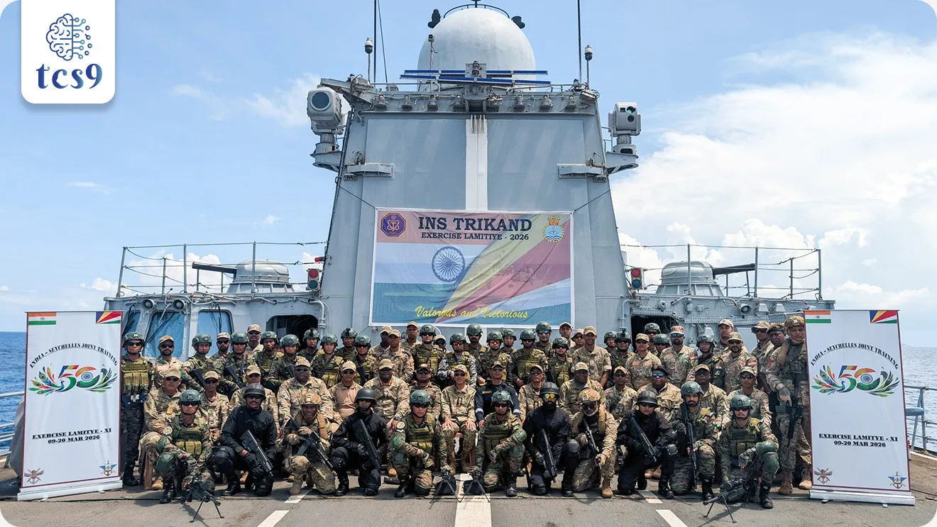 MILITARY “EXERCISE LAMITIYE – 2026
📚 Subject : GS - संरक्षण - युद्ध सराव
सरळसेवा, तलाठी, वनरक्षक, पोलीस भरती, अग्निवीर , रेल्वे भरती, SSC GD, MPSC, UPSC परीक्षेसाठी विचारलेले / संभाव्य महत्त्वपूर्ण प्रश्न
प्रश्न) ‘LAMITIYE-2026’ संयुक्त लष्करी सराव कोणत्या दोन देशांदरम्यान आयोजित केला जातो ?
1. भारत – सेशेल्स
2. भारत – फ्रान्स
3. भारत – ऑस्ट्रेलिया
4. भारत – जपान
उत्तर : भारत – सेशेल्स
📰 बातमी काय ?
• भारतीय सशस्त्र दलाचा तुकडी ‘LAMITIYE-2026’ या संयुक्त लष्करी सरावाच्या 11व्या संस्करणात सहभागी झाला आहे.
• हा सराव भारत आणि सेशेल्स यांच्यातील संरक्षण सहकार्य मजबूत करण्यासाठी आयोजित केला जातो.
🧐 LAMITIYE सराव म्हणजे काय ?
• ‘LAMITIYE’ या शब्दाचा अर्थ सेशेल्सच्या क्रिओल भाषेत “मैत्री (Friendship)” असा होतो.
• हा भारत आणि सेशेल्स यांच्यातील द्वैवार्षिक (दर दोन वर्षांनी होणारा) संयुक्त लष्करी सराव आहे.
• हा सराव 2001 पासून आयोजित केला जात आहे.
• यंदाची (2026) ही 11 वी आवृत्ती आहे.
⚙️ या सरावात नेमकं काय केलं जातं ?
• या सरावात सैनिकांना अर्ध-शहरी भागात (semi-urban areas) संयुक्त कारवाई कशी करायची याचे प्रशिक्षण दिले जाते.
✍️ यामध्ये दोन्ही देशांचे सैनिक एकत्र येऊन -
• दहशतवादविरोधी (sub-conventional operations) सराव करतात
• शांतता प्रस्थापना (peacekeeping) ऑपरेशन्समध्ये समन्वय साधतात
• नवीन तांत्रिक कौशल्ये आणि आधुनिक लष्करी तंत्रज्ञानाची देवाणघेवाण करतात
🪖 2026 संस्करणाचे विशेष वैशिष्ट्य :
• या 11 व्या संस्करणात भारताकडून प्रथमच त्रि-सेवा (Tri-service) सहभाग झाला आहे.
1. सेना → Assam Regiment
2. नौदल → INS Trikand
3. वायुसेना → C-130J Super Hercules
🌍 सेशेल्स देशाबद्दल थोडक्यात माहिती :
• सेशेल्स हा हिंदी महासागरातील 155 बेटांचा द्वीपसमूह देश आहे
• स्थान → मादागास्करच्या ईशान्येस आणि आफ्रिकेच्या पूर्व किनाऱ्याजवळ
• राजधानी → व्हिक्टोरिया (Mahé बेटावर)
• सेशेल्स (Seychelles) हा आफ्रिका खंडातील सर्वात लहान देश आहे.
🧐 हा सराव का महत्त्वाचा आहे ?
• सेशेल्सचे स्थान महत्त्वाच्या सागरी व्यापार मार्गांवर असल्यामुळे तो भारतासाठी रणनीतिकदृष्ट्या महत्त्वाचा देश आहे.
• हा सराव भारताच्या SAGAR (Security and Growth for All in the Region) धोरणाचा भाग आहे
✍️यामुळे:
• सागरी सुरक्षा (Maritime Security) मजबूत होते
• भारत-सेशेल्स संबंध अधिक बळकट होतात
🔑 परीक्षेच्या दृष्टीने IMP रिव्हिजन पॉईंट्स :
• LAMITIYE → भारत – सेशेल्स संयुक्त सराव
• अर्थ → “मैत्री” (Creole भाषा)
• सुरुवात → 2001
• स्वरूप → द्वैवार्षिक (Biennial)
• 2026 → 11वे संस्करण
• विशेष → पहिल्यांदाच त्रि-सेवा सहभाग (Army + Navy + Air Force)