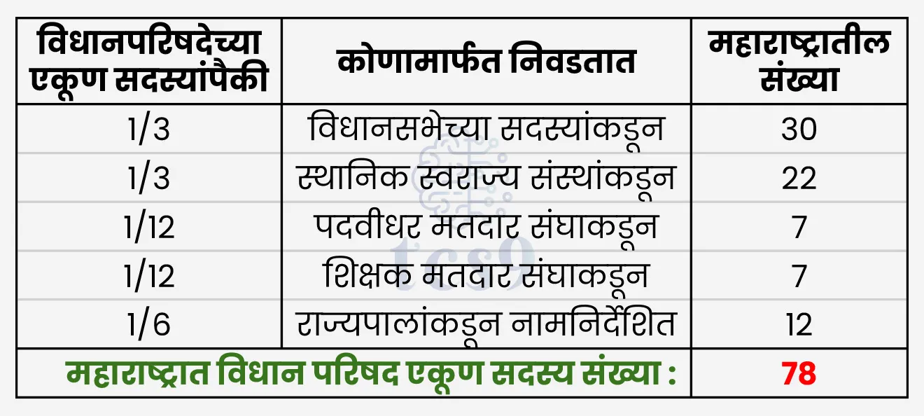 Vidhansabha Sadasya, Sthanik Swaraj Sanstha, Padvidhar Matdar Sanghakadun, Shikshak Matdar Sangha, Rajyapalankadun naamnirdeshit