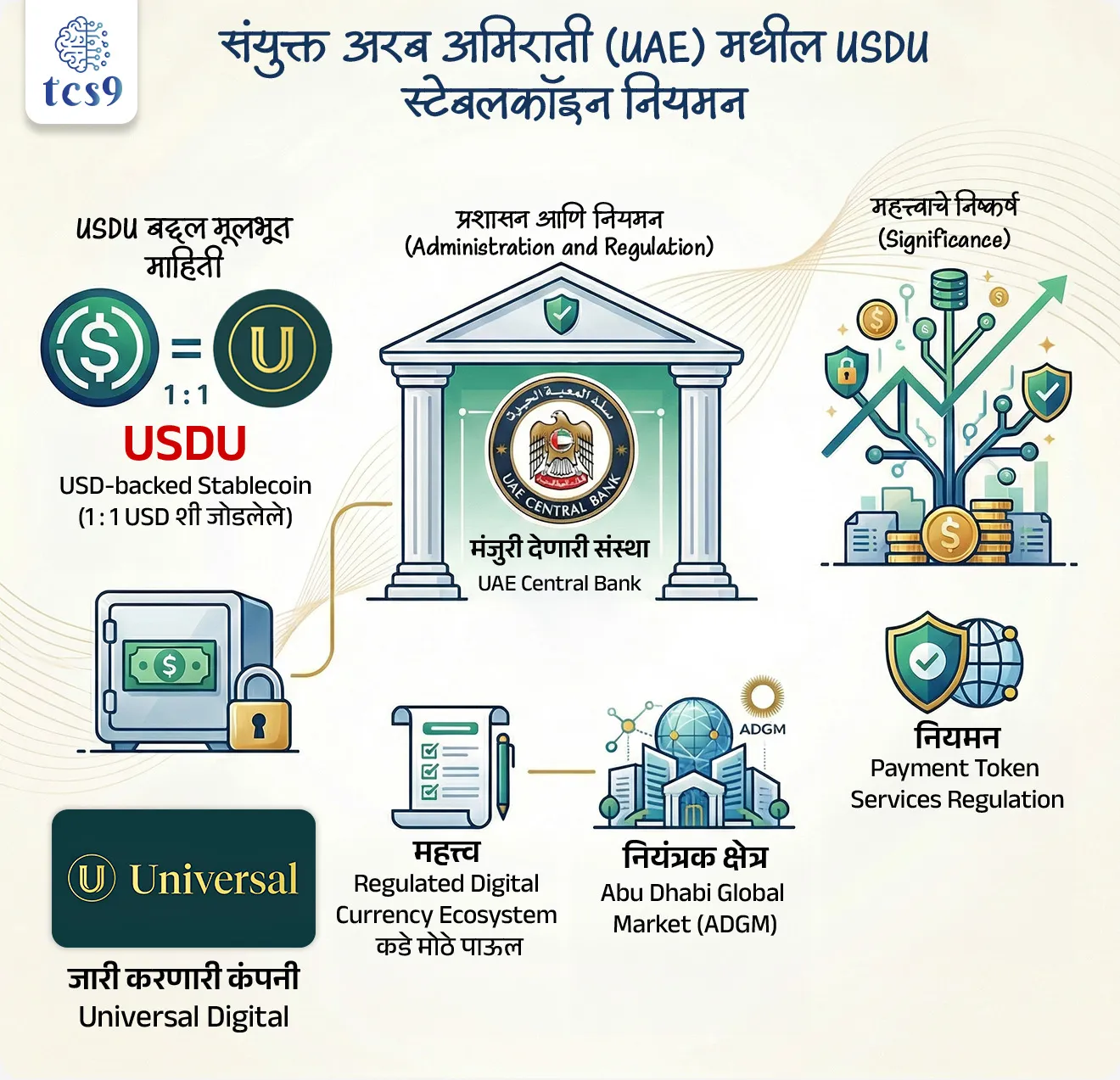 📰 बातमी काय ?
• Central Bank of the United Arab Emirates ने पहिल्यांदाच USD-backed Stablecoin (USDU) ला अधिकृत मंजुरी दिली आहे.
कोणत्या देशाने मंजुरी दिली ? त्याचा फायदा काय ?
• संयुक्त अरब अमिराती च्या सेंट्रल बँक ने ही मंजुरी दिली.
• ही मंजुरी Payment Token Services Regulation अंतर्गत देण्यात आली असून,
• यामुळे डिजिटल चलनांना UAE मध्ये कायदेशीर आणि नियंत्रित ओळख मिळाली आहे.
• USDU Stablecoin हा Universal Digital या कंपनीकडून जारी करण्यात आला आहे.
• ही कंपनी अबू धाबी ग्लोबल मार्केट (Abu Dhabi Global Market) अंतर्गत नियंत्रित असून,
• UAE केंद्रीय बँकेत नोंदणीकृत पहिली Foreign Payment Token Issuer ठरली आहे.
Stablecoin (USDU) म्हणजे नेमके काय ?
• USD बॅक हा स्टेबलकॅाईन हा क्रिप्टोकरन्सी म्हणजेच एक डिजिटल चलनाचा प्रकार आहे,
• जो 1 : 1 प्रमाणात US Dollar शी जोडलेला आहे.
• म्हणजेच, एक USDU टोकन = एक अमेरिकन डॉलर.
• यामुळे सामान्य क्रिप्टोकरन्सीसारखे किंमतीत मोठे चढउतार होत नाहीत.
• कारण प्रत्येक टोकनमागे प्रत्यक्ष अमेरिकन डॉलर (US Dollar) राखीव ठेवलेले असतात.
⚙️ ही मंजुरी महत्त्वाची का आहे ?
• आतापर्यंत Stablecoin हे बहुतेक वेळा खाजगी आणि कमी नियमन असलेले होते.
• यामुळे फसवणूक, मनी लॉन्डरिंग आणि ग्राहक संरक्षणाचे धोके होते.
• UAE केंद्रीय बँकेने प्रथमच Stablecoin ला -
➡️ कठोर नियामक चौकटीत आणले,
➡️ ब्लॅाकचेन (Blockchain) तंत्रज्ञानाला कायदेशीर आधार दिला,
➡️ आणि डिजिटल इकोनॅामी (Digital Economy) कडे स्पष्ट दिशा दाखवली.
🌍 संयुक्त अरब अमिराती :
• संयुक्त अरब अमिराती हा अरबी द्वीपकल्पाच्या पूर्व किनाऱ्यावर असलेला 7 अमिरातींचा संघ आहे.
• हा देश तेल, जागतिक वित्त, लॉजिस्टिक्स आणि तंत्रज्ञानासाठी ओळखला जातो.
• याची राजधानी अबूधाबी असून तीच राजकीय व तेल उद्योगाचे केंद्र आहे.
🔑 परीक्षेच्या दृष्टीने IMP रिव्हिजन पॉईंट्स :
• USDU = USD-backed Stablecoin (1 : 1 USD शी जोडलेले)
• मंजुरी देणारी संस्था : UAE Central Bank
• नियमन : Payment Token Services Regulation
• जारी करणारी कंपनी : Universal Digital
• नियंत्रक क्षेत्र : Abu Dhabi Global Market (ADGM)
• महत्त्व : Regulated Digital Currency Ecosystem कडे मोठे पाऊल