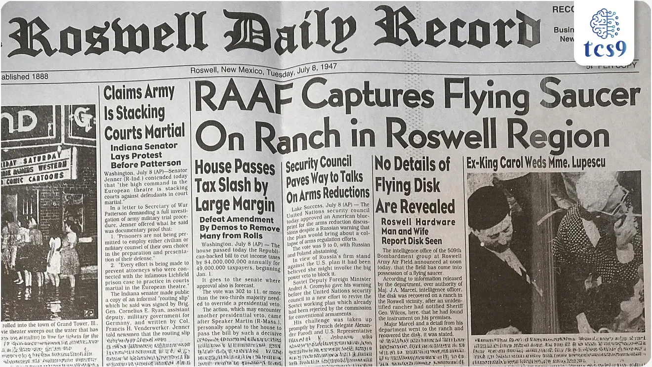 • 2 जुलै 1947 रोजी, अमेरिकन हवाई दलाने "उडणारी तबकडी" (Flying Saucer) सापडल्याचा दावा केला.
• परंतु काही वेळातच त्यांनी त्यांचे विधान बदलले आणि ते फक्त हवामानाचा फुगा असल्याचे सांगितले.
• या विरोधाभासामुळे लोकांना संशय आला आणि येथूनच UFO, एलियन आणि गुप्त सरकारी प्रकल्पांबद्दल अनेक सिद्धांत सुरू झाले.
• रोसवेल घटना जागतिक UFO दिनाची प्रेरणा मानली जाते.