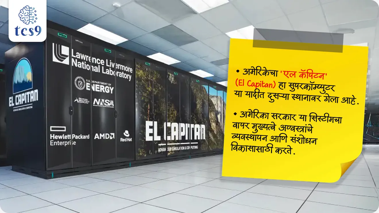 World's Fastest Supercomputer
📚 Subject : GS - विज्ञान आणि तंत्रज्ञान - संगणक
सरळसेवा, तलाठी, वनरक्षक, पोलीस भरती, अग्निवीर , रेल्वे भरती, SSC GD, MPSC, UPSC परीक्षेसाठी विचारलेले / संभाव्य महत्त्वपूर्ण प्रश्न
प्रश्न) 2026 मधील TOP500 यादीनुसार, 2.198 Exaflops चा अफाट वेग नोंदवत जगातील सर्वात वेगवान ठरलेला 'लाईनशाईन' (LineShine) हा महासंगणक (Supercomputer) कोणत्या देशाचा आहे ?
1. जपान
2. दक्षिण कोरिया
3. चीन
4. जर्मनी
उत्तर : चीन
📰 बातमी काय ?
• चीनच्या 'लाईनशाईन' (LineShine) या सुपरकॉम्प्युटरने अमेरिकेच्या सुपरकॉम्प्युटरला मागे टाकत जगातील सर्वात वेगवान सुपरकॉम्प्युटरच्या यादीत (TOP500 List) प्रथम क्रमांक पटकावला आहे.
• नॅशनल सुपरकॉम्प्युटिंग सेंटर, शेनझेन (Shenzhen) येथे स्थापित असलेल्या 'LineShine' ने 2.198 Exaflops चा अफाट वेग नोंदवला आहे.
🧐 LineShine सुपरकॉम्प्युटरचे मुख्य वैशिष्ट्य :
• हा सुपरकॉम्प्युटर प्रतिसेकंद 2 Quintillion (10¹⁸) पेक्षा जास्त गणना (Calculations) करतो.
• बहुतेक आधुनिक सुपरकॉम्प्युटर्स जादा वेगासाठी GPUs चा वापर करतात, परंतु LineShine संपूर्णपणे CPUs वर चालतो.
🧐 दुसऱ्या क्रमांकाचा सुपरकॉम्प्युटर कोणाचा ?
• अमेरिकेचा 'एल कॅपिटन' (El Capitan) हा सुपरकॉम्प्युटर या यादीत दुसऱ्या स्थानावर गेला आहे.
• अमेरिका सरकार या सिस्टीमचा वापर मुख्यत्वे अण्वस्त्रांचे व्यवस्थापन आणि संशोधन विकासासाठी करते.
✍️ भारताची क्रमवारी आणि तुलना :
• भारताचा सर्वात शक्तिशाली सुपरकॉम्प्युटर 'शक्ती क्लाउड' (Shakti Cloud) या TOP500 यादीत 32 व्या स्थानावर आहे.
• शक्ती क्लाउडची क्षमता 84.31 Petaflops इतकी आहे.
• चिनी सुपरकॉम्प्युटर LineShine हा भारताच्या सर्वात शक्तिशाली सिस्टीमपेक्षा सुमारे 26 पट जास्त वेगवान आहे.
🤔 सुपरकॉम्प्युटर म्हणजे काय आणि त्याची वैशिष्ट्ये ?
1) व्याख्या - अतीउच्च वेगाने आणि एकाच वेळी हजारो गुंतागुंतीच्या गणना करण्यासाठी डिझाइन केलेल्या संगणकाला सुपरकॉम्प्युटर म्हणतात.
2) मोजमाप एकक (Unit) - सुपरकॉम्प्युटरचा वेग FLOPS (Floating-point Operations Per Second) मध्ये मोजला जातो.
3) पॅरेलल प्रोसेसिंग (Parallel Computing) - हजारो ते लाखो प्रोसेसर एकत्र येऊन एकाच वेळी अनेक कामे पूर्ण करतात.
4) अफाट साठवणूक - अत्यंत मोठ्या प्रमाणातील डेटा (Big Data) हाताळण्याची आणि त्यावर प्रक्रिया करण्याची क्षमता यात असते.
🔑 परीक्षेच्या दृष्टीने IMP रिव्हिजन पॉईंट्स : Supercomputer Ranking
जगातील सर्वात वेगवान सुपरकॉम्प्युटर → LineShine (चीन)
LineShine ची क्षमता → 2.198 Exaflops
LineShine ची वैशिष्ट्यपूर्ण रचना → संपूर्णपणे CPUs वर आधारित
दुसऱ्या क्रमांकाचा सुपरकॉम्प्युटर → El Capitan (अमेरिका)
भारताचा सर्वात शक्तिशाली सुपरकॉम्प्युटर → Shakti Cloud (जागतिक क्रमवारी: 32 वी)
Shakti Cloud ची क्षमता → 84.31 Petaflops
प्रश्न) 2026 मधील TOP500 यादीनुसार, 2.198 Exaflops चा अफाट वेग नोंदवत जगातील सर्वात वेगवान ठरलेला 'लाईनशाईन' (LineShine) हा महासंगणक (Supercomputer) कोणत्या देशाचा आहे ?
1. जपान
2. दक्षिण कोरिया
3. चीन
4. जर्मनी
उत्तर : चीन
चीनच्या नॅशनल सुपरकॉम्प्युटिंग सेंटर, शेनझेन (Shenzhen) येथे स्थापित असलेल्या 'LineShine' या सुपरकॉम्प्युटरने 2.198 Exaflops चा वेग नोंदवून जगात प्रथम क्रमांक पटकावला आहे.
तांत्रिक वैशिष्ट्य - LineShine हा सुपरकॉम्प्युटर इतर आधुनिक महासंगणकांप्रमाणे GPUs चा वापर न करता संपूर्णपणे CPUs वर चालतो.
