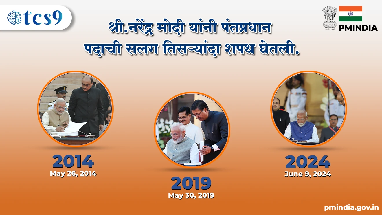 Shri Narendra Modi yani pantapradhan padachi salag tisryanda shapath ghetli
